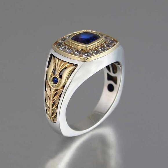 Luxury Engagement/Wedding Blue Stone Vintage Gold Ring for Women, VIP345 - Picture 9 of 10